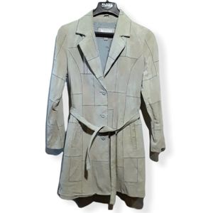 Wilsons Leather Maxima 100% Suede Leather Trench Coat Large EUC